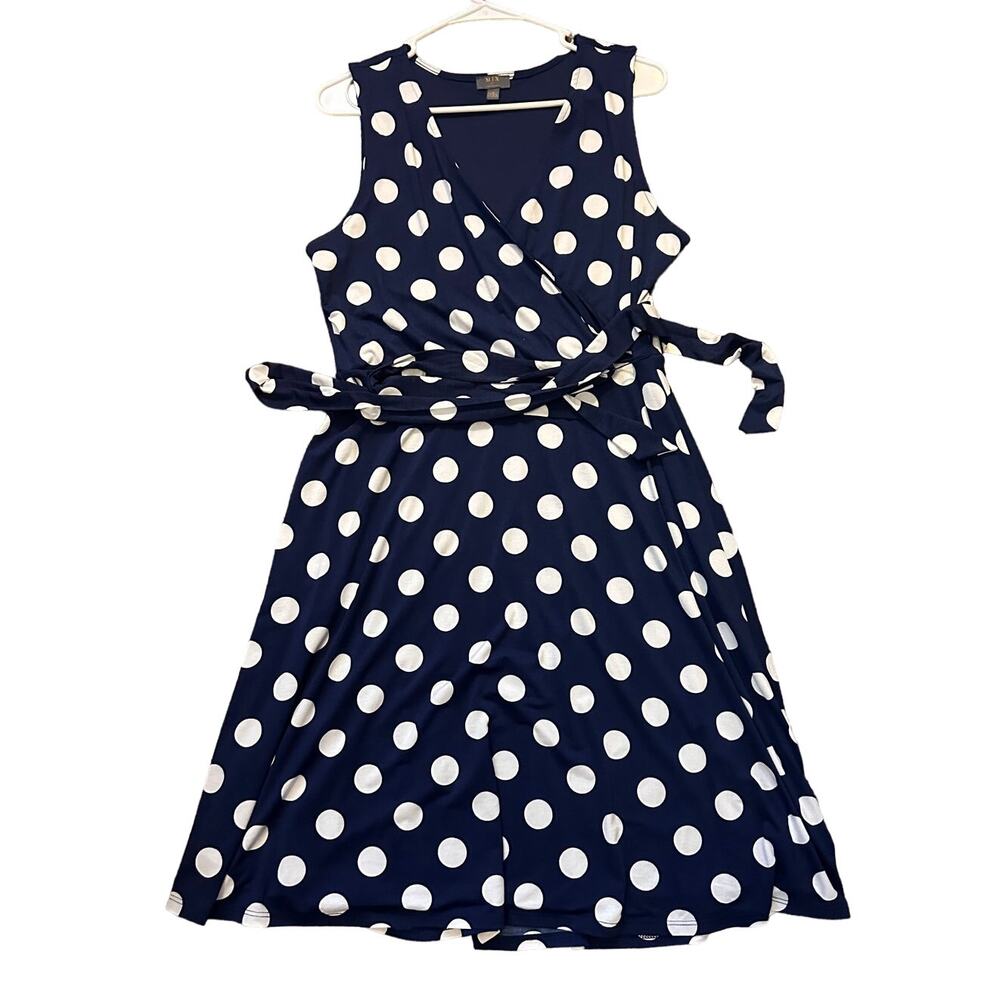 MIX womans blue and white polka dot sleeveless dress size L